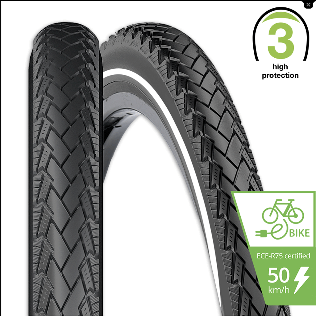 [391165] **REXWAY CONEJO E-BIKE MAX.50KM TYRE 700 X 38C 3.5mm PUNCTURE PROTECTION REFLECTIVE LINE BLACK