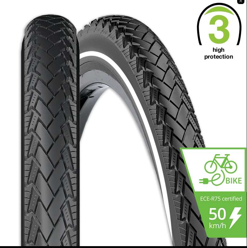 [391175] **REXWAY CONEJO E-BIKE MAX.50KM TYRE 700 X 48C 3.5mm PUNCTURE PROTECTION REFLECTIVE LINE BLACK